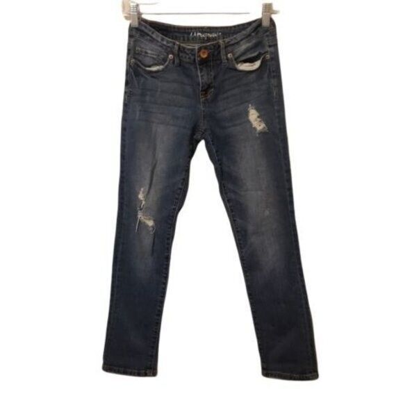 Aeropostale Womens Size 2 Blue  Solid Tattered Skinny Crop Jeans - Picture 1 of 10